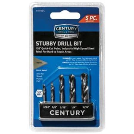Century Drill & Tool Stubby Hex Shank Drill - 5 Piece CE99091